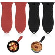 Silicone Cast Iron Handle Covers 4 Pcs - Red & Black Non-Slip Heat Resistant Pot Holder Frying Pans & Cookware Handles - Honeycomb-shaped Red & Black - View 9