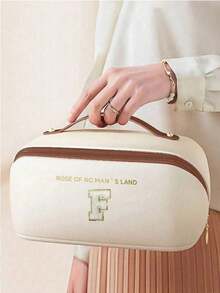 Sac de maquillage de voyage en PU, sac cosmétique imperméable avec lettrage, sac de maquillage grande capacité à plusieurs couches, pochette à fermeture éclair, sac de rangement de voyage portable, sac imperméable multifonction, organisation du maquillage et des bijoux, accessoires de voyage, nécessités de croisière, rangement pour baume à lèvres et enrobés à ongles, cadeau de la Saint-Valentin, cadeau pour demoiselle d'honneur, cadeau d'anniversaire, cadeau pour amis et enseignants, cadeau de fête, cadeau pour la fête des mères, cadeau pour femmes - Multicolore - Voir 6