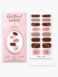 16片圣诞半固化凝胶美甲贴，秋冬红色圣诞老人美甲贴，自粘UV凝胶美甲贴纸，沙龙品质，易于粘贴和卸除，适合女士圣诞DIY美甲贴纸 - 紅色 - 查看 3