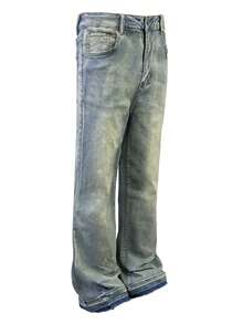 Quần jeans nam dáng suông, nhẹ, chất liệu nhẹ, kiểu dáng công sở thường ngày, có cúc cài phía trước, kiểu dáng thoải mái, thích hợp cho mọi mùa. - Màu xanh Bạc hà - Xem 5