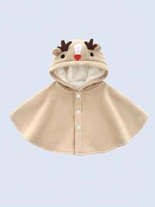 BOARNSEORL Baby Jungen Kapuzen-Hirsch-Muster Khaki Oberbekleidung, warm & bequem, Knopfverschluss vorne, geeignet für Weihnachten, Alltag, Partys, Winter - Khaki - Übersicht 4