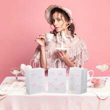 Multi-Specification Coquette Pink Bow Gift Bags Bulk 3D Bow Knot Treat Bags With Handles Candy Gift Bag Coquette Party Favor For Birthday Bachelorette Bridal Shower Engagement Wedding - 預設 - 查看 4
