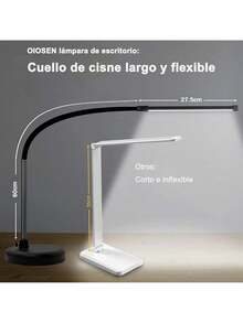 OIOSEN LED Lámpara de escritorio con pinza, largo cuello de cisne flexible de metal USB Lámparas de mesa, 3 modos de brillo 10, clip de luces para la oficina en casa cuidado de ojos (Negro) - Negro - Ver 11