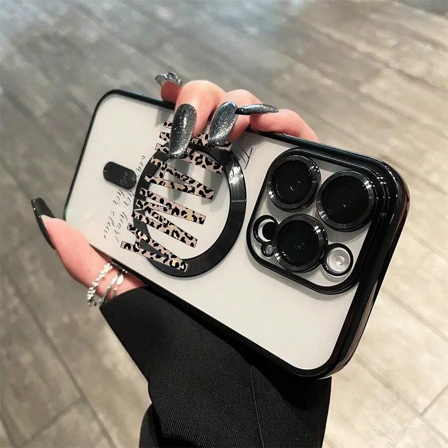 Teléfono con lente magnética y acabado electrochapado, diseño "Letter Print". Compatible con carga inalámbrica magnética y compatible con phone 16 Pro Max, 16, 15 Pro, 14, 14 Plus/14 Pro Max, 13, 13 Pro, 12 Pro, 11/11 Pro y la serie Pro. Es un excelente teléfono para amigos, cumpleaños y festividades. - Negro - Ver 1