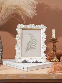 1pc White Resin Frame With Gold Trim, 3D Daisy Flower Pattern Decorative Photo Frame, Square Shape For Home Desktop Display, Horizontal & Vertical Use, Suitable For Home Decor And Photography Props - White - View 10