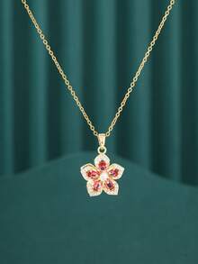 1 Stück elegante, luxuriöse, drehbare Blumen-Zirkonia-Anhänger-Halskette, geeignet für den täglichen Gebrauch, Dates, Feiertage und als Geschenk