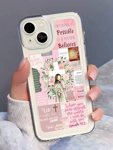 1pc Minimalist Personalized Jesus Slogan & Floral Patchwork Pattern Transparent Soft TPU Full Body Shockproof Anti-Fingerprint Phone Case, Compatible With IPhone 16/16Pro/16Plus/15/15ProMax/15Pro/11/12/13/14ProMax/11Pro/11ProMax/12Pro/12ProMax/13Pro/13ProMax/14Pro/14ProMax, Creative Premium - Multicolor - View 2