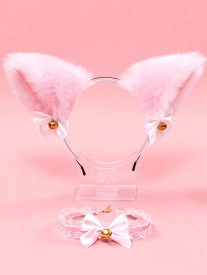 2pcs Women's Sexy Cat Ear Headband With Bells And Bow, Party Accessory, Halloween Gift, Fall Fashion Hair Decoration