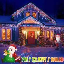 Luce a colonna di ghiaccio a fiocco di neve solare - 96/160 LED, luce di Natale per interni/esterni, IP65 impermeabile, 8 modalità di illuminazione per grondaie, tenda solare per esterni, adatta per Natale, case, giardini, alberi, cortili, festival, matrimoni, raduni, decorazione per feste (bianco caldo/multicolore/bianco)