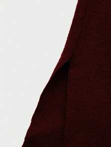 Elegant Fashion Casual Asymmetric Shoulder Knit Sweater, Slim Fit Asymmetrical Hem Pullover For Daily Commute - Red - View 10