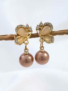 1 对复古法式浪漫宫廷风格经典简约高端蝴蝶仿珍珠耳钉（不含卡） - 珍珠耳環 - 查看 4