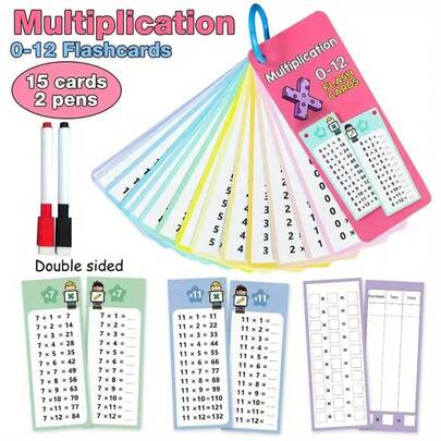 1 pezzo Flashcard matematiche per addizione, sottrazione, moltiplicazione e divisione, adatte per bambini da 3+ anni, include pennarello cancellabile, tabella della moltiplicazione educativa, ideale per la classe e l'apprendimento domestico, ottimo regalo per i bambini, Flashcard tabella della moltiplicazione - Schede colorate con griglia numerica per la tabella della moltiplicazione, strumento di apprendimento matematico per lo studio autonomo per studenti e insegnanti