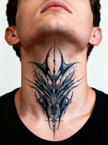 CAT QUEEN ART 2PCS Juice Tattoo, Made Of Natural Plant Ingredients, Semi Permanent Men's Tattoo Stickers, Minimalist Tattoos, Gothic Style, Personalized Patterns, Fake Tattoos, Shoulder, Neck, Collarbone, Chest, Waist, Abdomen, Temporary Body Tattoos, Daily Parties, Holiday Gifts, Body Decoration For 1-2 Weeks, Non Fading, Non Reflective, Waterproof, Realistic Tattoo Stickers, - Blue - View 5