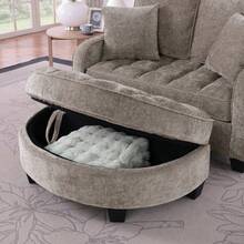 Two-Seater Sofa, Double Sofa Chaise Longue, With Irregular Armrests And Backrests, Footrest With Storage Space, Comes With Two Small Throw Pillows, Suitable For Living Room And Bedroom - Cyan - 棕色 - 查看 6