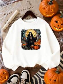 Halloween Graphic Sweatshirt - Nightmare Before Christmas Sweatshirts For Women Streetwear Printed Graphic Hoodie, Y2k Hoodies For Teen With Warm Thermal Lining For Autumn/Winter, Great For Daily Adventures,Woman Man Classic Black Cotton Polyester Blend Anime Hoodies, Plus Size Hooded Sweatshirts For Going Out Tops Women Spooky Season Sweatshirt, Vintage Halloween Horror Night Hoodie - 黑色 - 查看 2