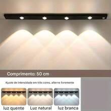 Luminaria Fina 3 Tipo de Luz Recarregavel Com Sensor Cozinha Armário Cristaleira Slim - 50 CM - Visão 8