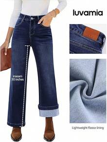 Flare Jeans For Women Thin Fleece Lined High Waisted Wide Leg  Fall Stretchy Denim Pants Trouser Jeanshalloween - 靛藍天藍色 - 查看 7