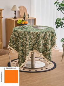 1pc Green Floral Jacquard Tablecloth, American Vintage Farmhouse Style With Tassels, Suitable For Kitchen, Dining Table, Coffee Table, TV Stand, Entryway, Perfect For Daily Use, Holidays, Family Gatherings, Birthday Parties, Weddings, All Seasons - Green - View 19