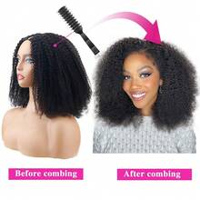180% Density Afro Kinky Curly V-Part Lace Front Wig, Brazilian Virgin Hair, Glueless Wig, Women's Upgraded U-Part Wig, Fluffy Curly Wig, No Lace, Natural Color - Natural Black - View 12