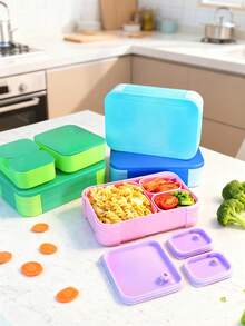 1pc Creative Minimalist Solid Color Stripe Insulated Bento Box, Square Shape With PP Cutlery Set, Multi-Color Options, High-Quality Leak-Proof Design, For Work, Daycare, School And Travel Food Storage Container To Keep Sandwiches, Fruits, Snacks And Salads Fresh - Multicolor - View 7