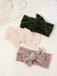 3pcs/Set Cute Velvet Bow Headbands For Girls, Soft Solid Color Bow Hair Accessories Set