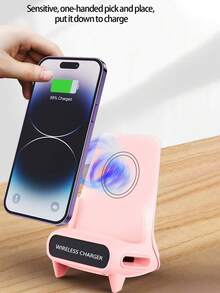 Bộ sạc không dây 15W sáng tạo mới, giá đỡ điện thoại/máy tính bảng đa chức năng kiêm loa không dây, phù hợp với điện thoại hỗ trợ sạc không dây QI, Android và các dòng máy 8/X/11/12/13/14/15/16/17. - Hồng - Xem 6