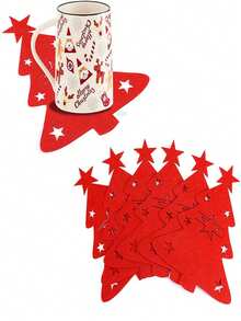 6 piezas/12 piezas Portacubiertos de árbol de Navidad, Bolsillos de fieltro para cubiertos Decoración de mesa navideña Decoraciones para fiestas de Navidad - Rojo - Ver 5