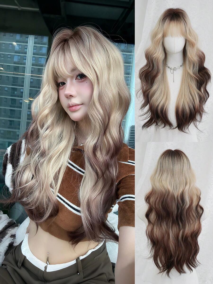 28 Inch Fashionable Ombre Long Curly Wig With Bangs
