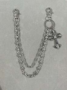 1pc Vintage Double Layer Cross Chain, Wallet Chain, Punk Jeans Chain, Pocket Chain, Men Keychain - Multicolor - View 1