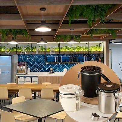 YingBei Farida Bio 304 不锈钢密封咖啡罐，带日期追踪器、勺子和排气阀，咖啡豆储存罐，适用于办公室、食品储藏室