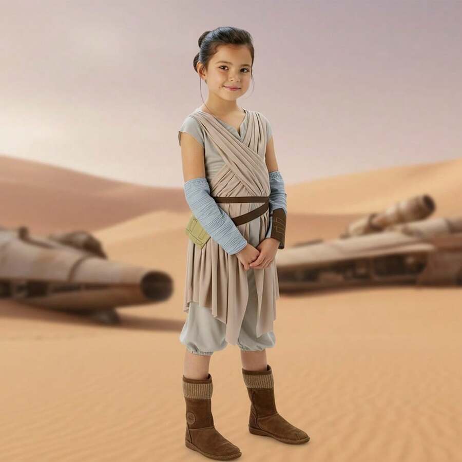 KIWI Jedi Rey Costume For Kids, Star Wars Outfit In A Comfortable And Detailed Version, Medieval Knight Costume For Themed Parties, Role Play, And Themed Celebrations, Includes Tunic And Belt For Little Fans - 彩色 - 查看 1