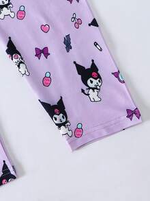 2pcs SANRIO Kuromi Print Girls Outfit, Includes Long Sleeve T-Shirt And Pants, Comfortable Fabric, Suitable For Casual, Home, Holiday, Halloween, Christmas Gifts