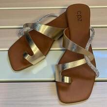 Women's Flat Slide Sandals Glitter Rhinestone Casual - Vàng - Xem 3