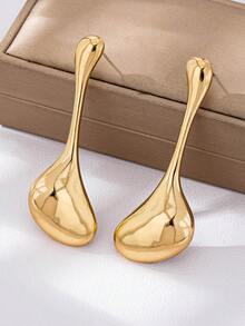 1 par de pendientes de botón exagerados con gota de agua geométrica lisa de aleación minimalista y de moda