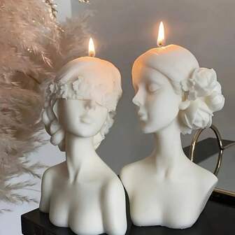 2pcs Rose Flower Blindfolded Girl Gypsum Doll Silicone Mold, DIY Girl Aromatherapy Candle Resin Casting Mold, Blindfolded Girl Decor Gypsum Cement Mold