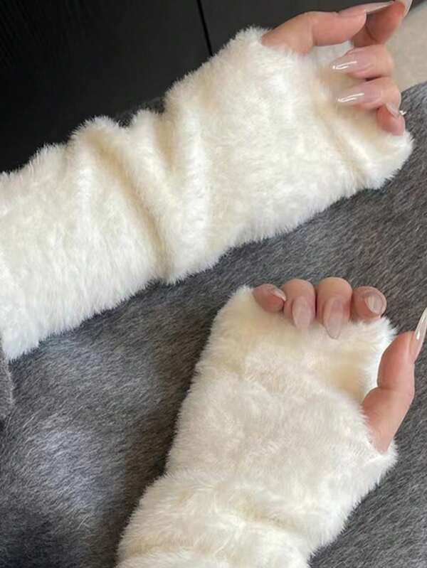 1pc Women's Soft & Cozy Half Finger Gloves, Versatile Thermal Lined Arm Warmers, Cute Long Sleeve Fingerless Gloves For Autumn/Winter