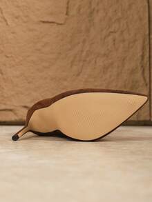 12厘米性感尖头咖啡色弹力莱卡修身高跟中筒靴，女士秋冬款，细高跟 - 咖啡棕 - 查看 6