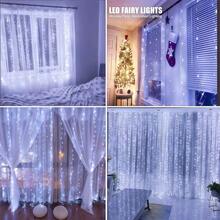 1 pieza Luces de cortina LED de 100/200/300, Luces de hadas colgantes USB, Control remoto, 8 modos de iluminación, con ganchos, adecuado para boda, cumpleaños de niños, Navidad, fiesta, fondo de dormitorio, guardería, decoración del hogar y vacaciones en interiores, disponible en blanco, blanco cálido y multicolor