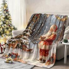 1pc Christmas Santa Claus, Snowman, Reindeer Gift Box Fleece Blanket, Super Soft Flannel Suitable For Bedroom, Living Room, Sofa And Office, Great For Travel And Gift, Christmas