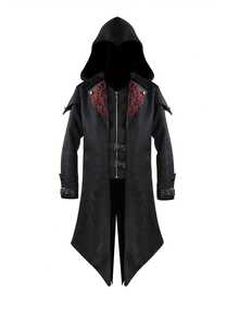 Medieval Tailcoat Hooded Jacket, Suitable For Halloween, Masquerade Ball, Party Events - Black - View 2