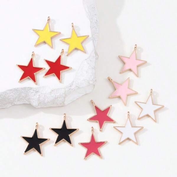 10 قطعة عشوائية الطراز قطرات الزيت نجمة الدوبامين بسيطة DIY سلسلة مفاتيح، أقراط، قلادة، لوازم حرفية يدوية