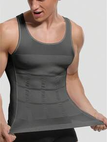 2pcs Men's Compression Vest Shapewear, Sleeveless Tummy Control Undershirt For Gynecomastia, Slimming Underwear - Quick Change - Grey - View 4