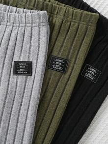 Set de 3 pantalones acampanados de punto acanalado para niñas - Cintura elástica, transpirable y ligero, adecuado para primavera, verano, otoño, unicolor casual (gris/verde/negro) - Fácil cuidado a mano/limpieza en seco, pantalones para niñas, pantalones de cintura elástica, adecuado para exteriores - Multicolor - Ver 6
