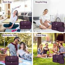 Large Women Travel Duffle Bag - Carry On Overnight Bag Weekend Travel Duffel Tote Bag Yoga Gym Bag With Wet Pocket Toiletry Weekender Overnight Bag For Travel Business Trips Sport , Personal Item Travel Bag With Shoes Compartment, Weekender Bag With Wet Pocket & USB Charging Port - 深紫 - 查看 6