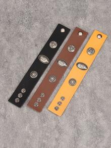 1pc Oval Embossed Floral Men's Leather Bracelet, Vintage Style Minimalist Versatile Accessory, Men's Wristband Christmas Gift, Suitable For Holiday Wear