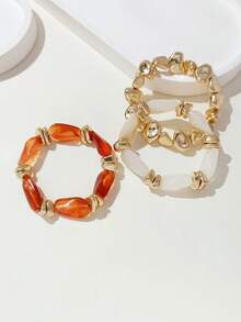 LADYCOCO 3pcs Vintage Thick Chunky Acrylic Beaded Multilayer Bracelet, Transformable Gold Chip Bracelet, Suitable For Women, Couples, Party, Daily Wear - Multicolor 21 - View 6