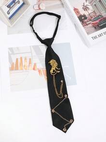1pc Unisex Fashion Casual Versatile Lion/Pegasus/Faux Crystal Cross Decor Clip-On Tie, Suitable For Shirts, Banquets, Parties - Multicolor - View 3