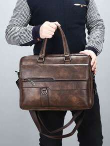 1 Pc Business Minimalist Briefcases With Adjustable Strap&Zipper Closure Tote Bag, Lightweight Solid Color PU Leather Crossbody Bag – Suitable For Men/Boys/Gentlemen, Perfect For Business/Commute/Work/Office Vintage Office Bag