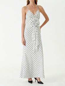 Elegante vestido de fiesta de mujer con estampado floral 3D y lunares grácil