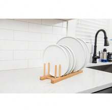 Bamboo Plate And Pot Lid Organizer, 15-Inch Wooden Storage Rack - Default - View 3